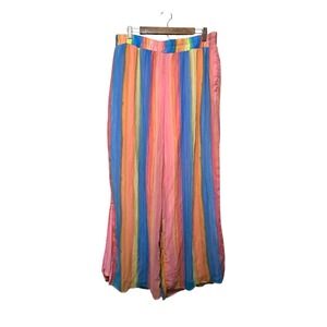 Cato Wide Leg Palazzo Pants 18/20W Plus Size Colorful Striped Elastic‎ Waist